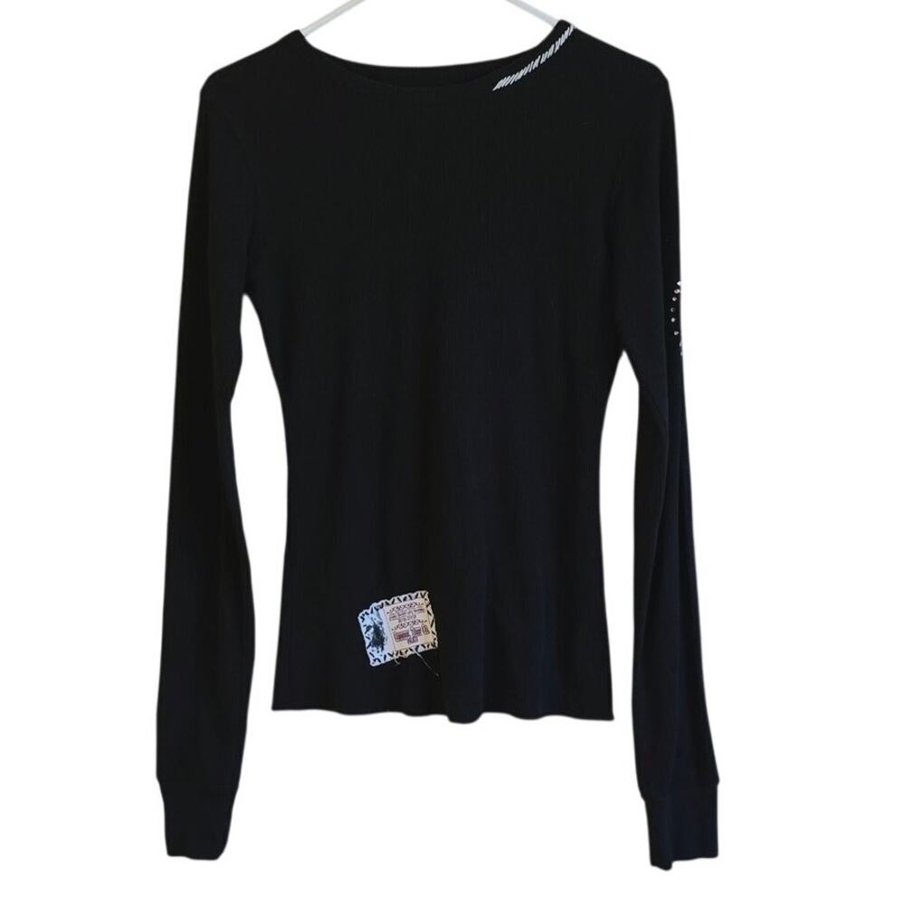 Cowgirl Tuff black thermal long sleeve bling shirt size medium